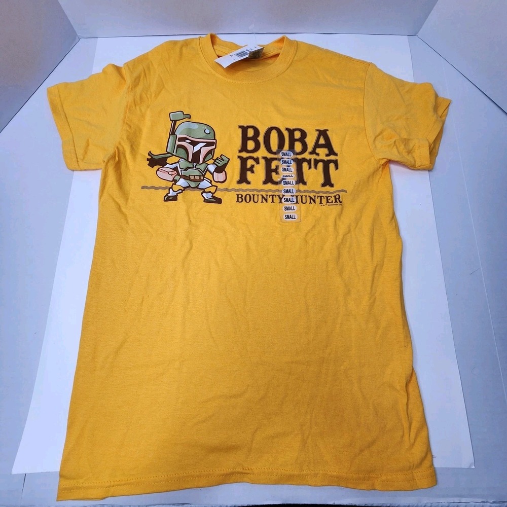 Star Wars Bobba Fett Bounty Hunter Mandalorian Men's Small Shirt Yellow NWT